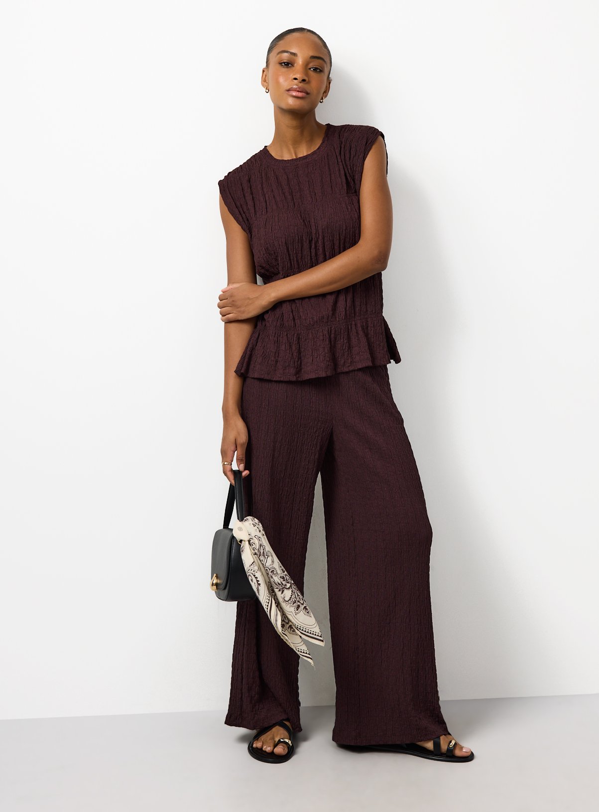 Berry Red Wide Leg Textured Trousers 12 - Image 1 thumbnail